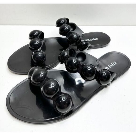 Steve Madden Jelly Slide Sandals Black Beaded Thong Slip On Shoes Size 6 - Picture 3 of 7